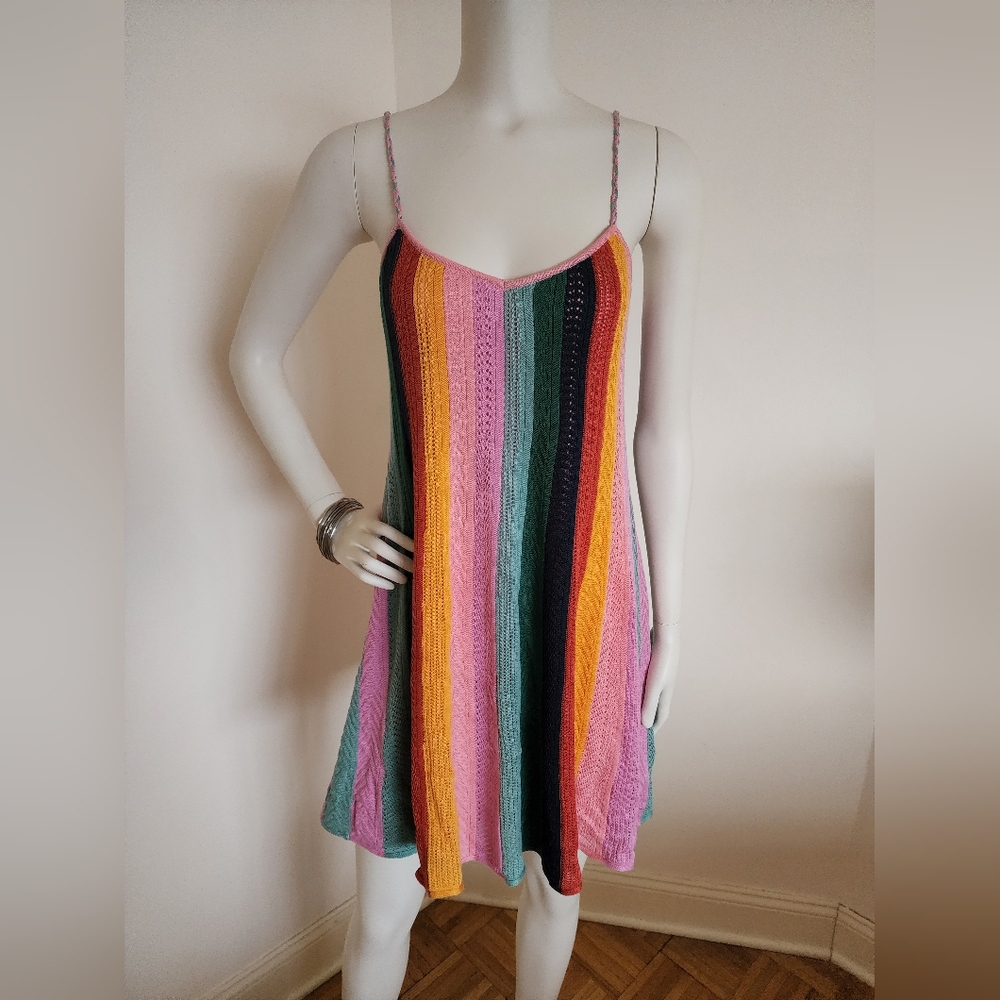 Lightly worn Farm Rio knit multi striped dress